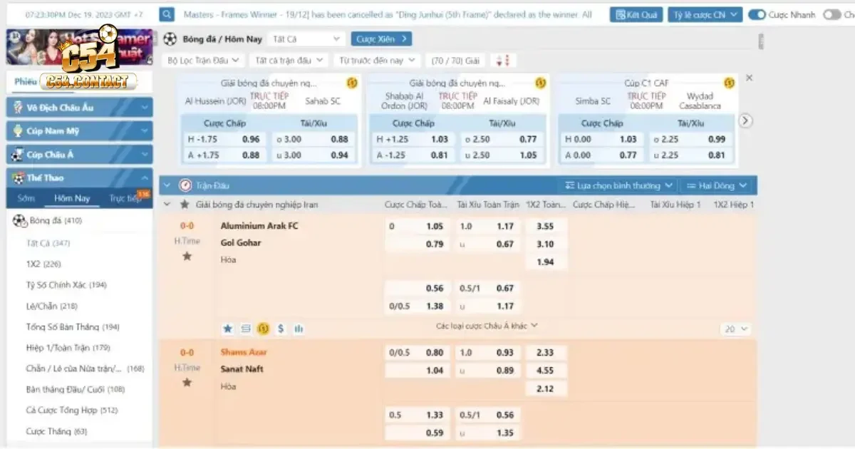 Hướng Dẫn Chọn Kèo Bóng Đá SABA Tại C54 Hiệu Quả