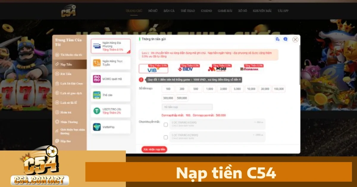 Hướng dẫn nạp tiền C54 nhanh và đơn giản